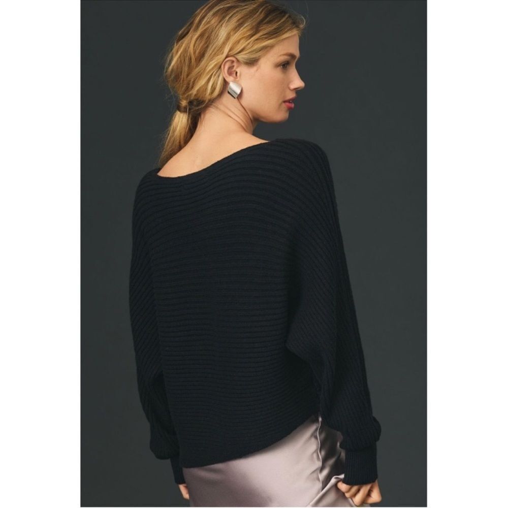 By Anthropologie Asymmetrical Black Cropped Pullover Sweater - Picture 3 of 4